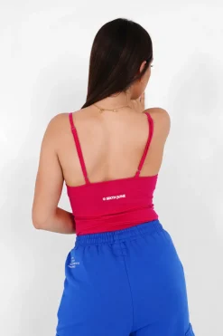 Body Bretelles Logo Imprime Rose Fonce