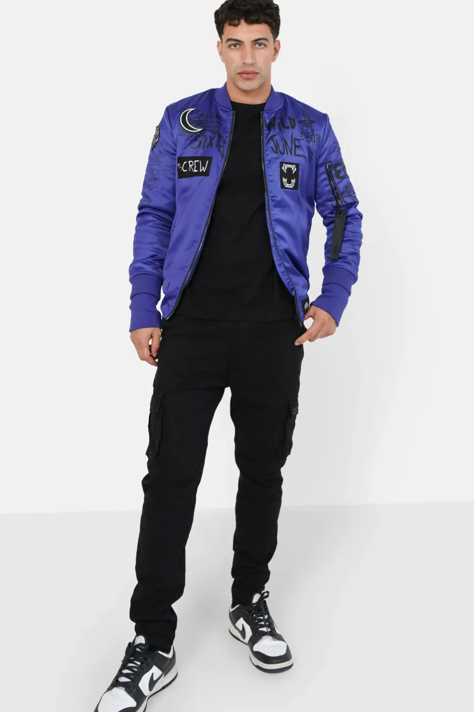 Bomber Imprime Crew Bleu Fonce