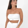 Brassiere Sans Bretelles Cotelee Blanc Casse