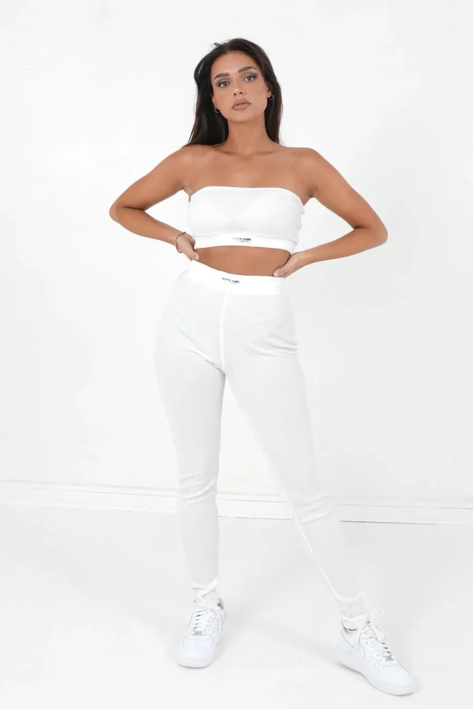 Brassiere Sans Bretelles Cotelee Blanc Casse