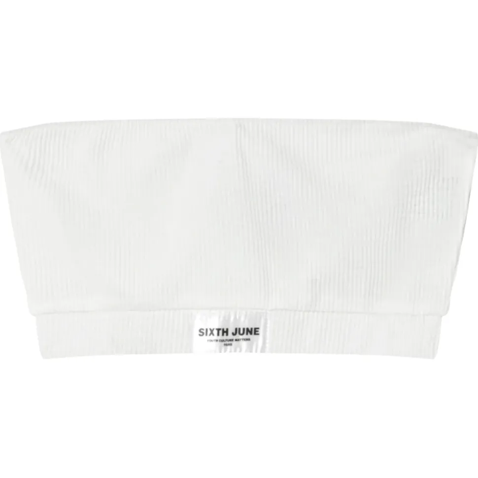 Brassiere Sans Bretelles Cotelee Blanc Casse