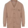 Cardigan Maille Coeur Brode Beige Fonce