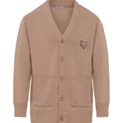 Cardigan Maille Coeur Brode Beige Fonce