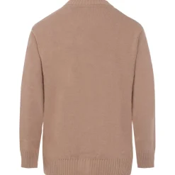 Cardigan Maille Coeur Brode Beige Fonce