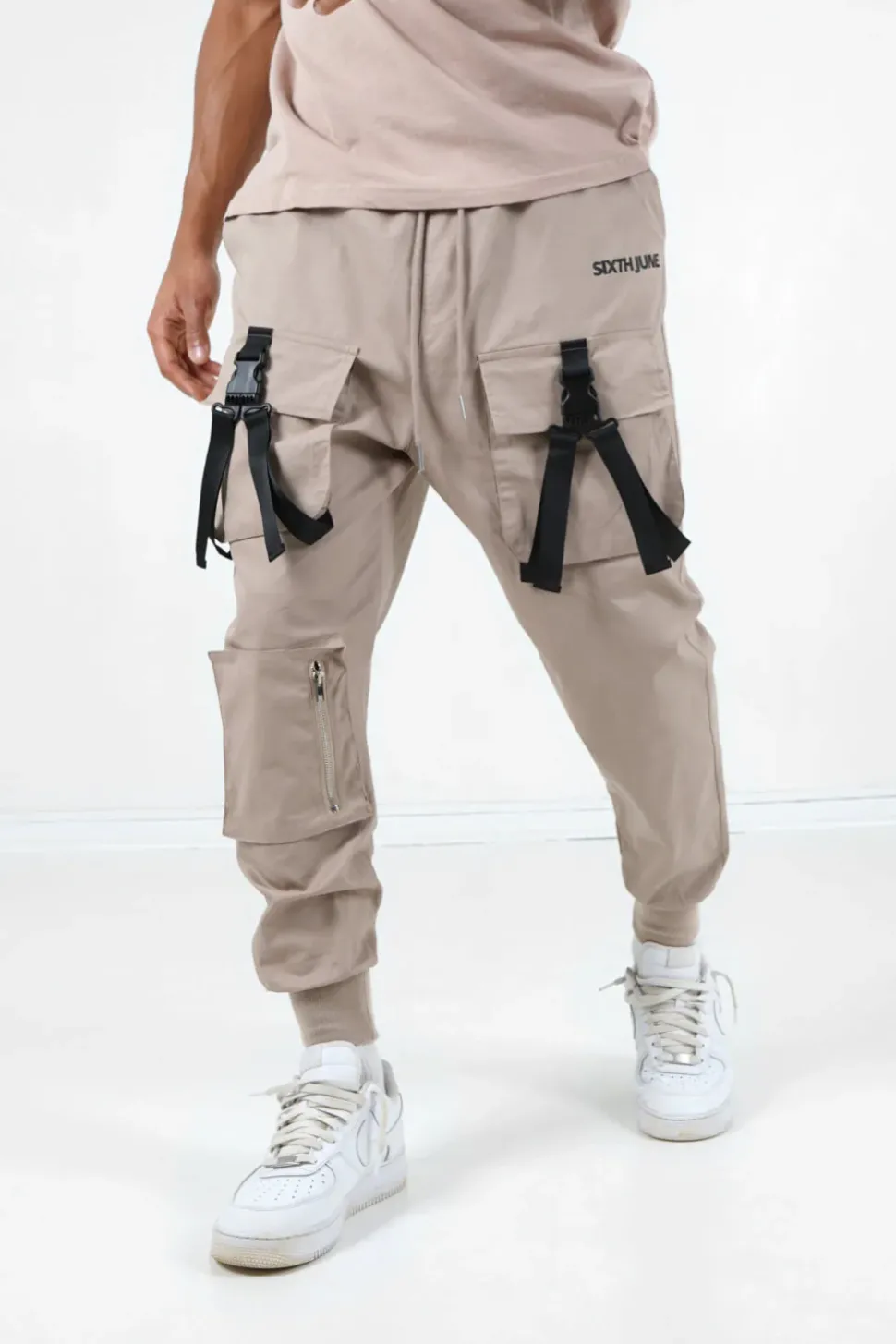Cargo Boucles Poches Logo Beige Fonce