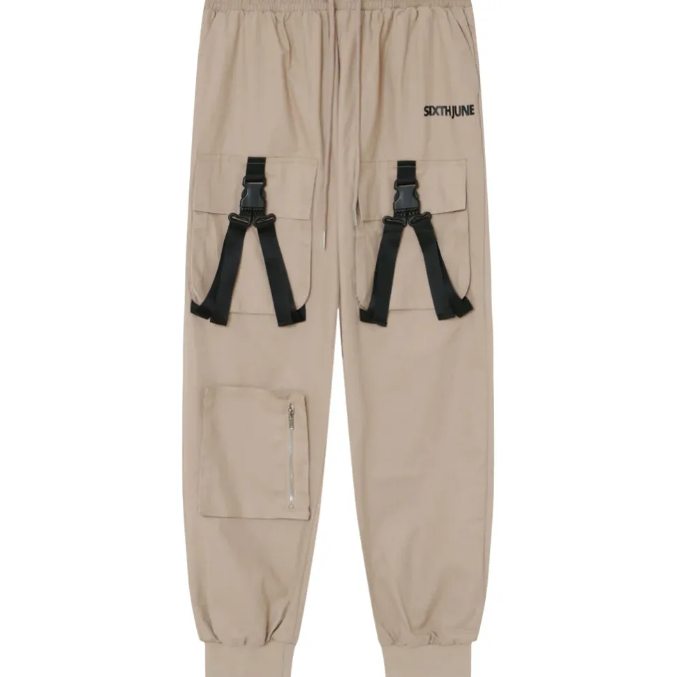 Cargo Boucles Poches Logo Beige Fonce