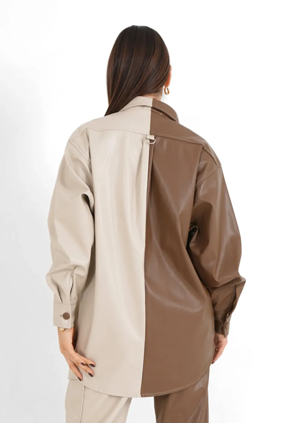 Chemise Bicolore Simili Cuir Beige