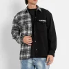Chemise Bi-Matiere Tartan Coton Noir