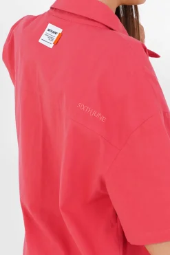 Chemise Brodee Unie Rose
