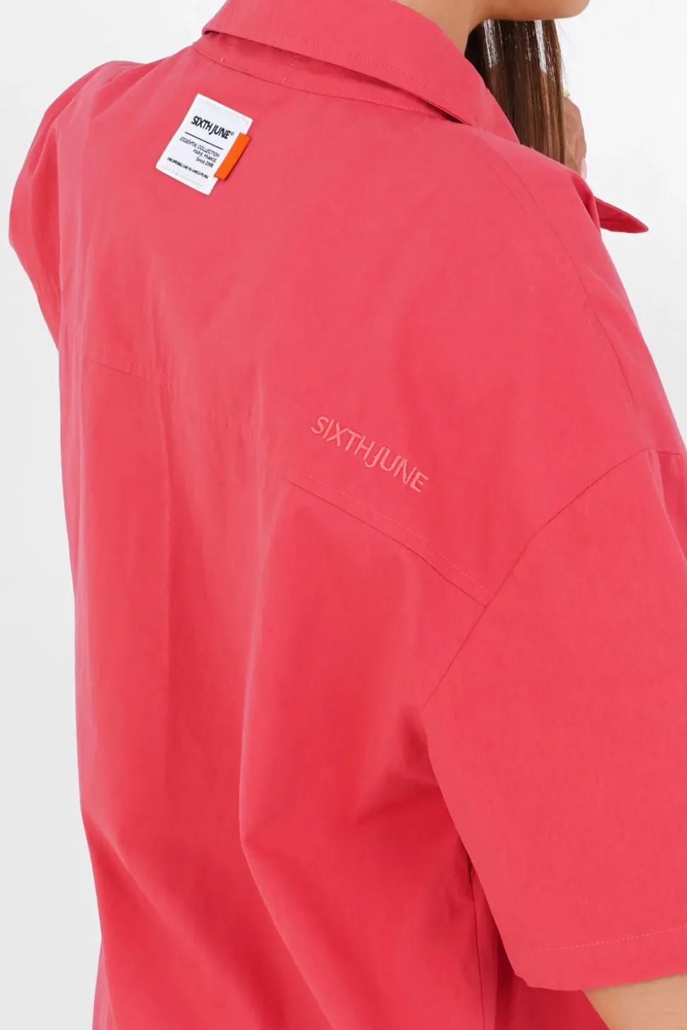 Chemise Brodee Unie Rose