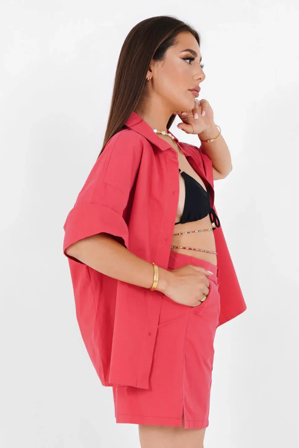 Chemise Brodee Unie Rose