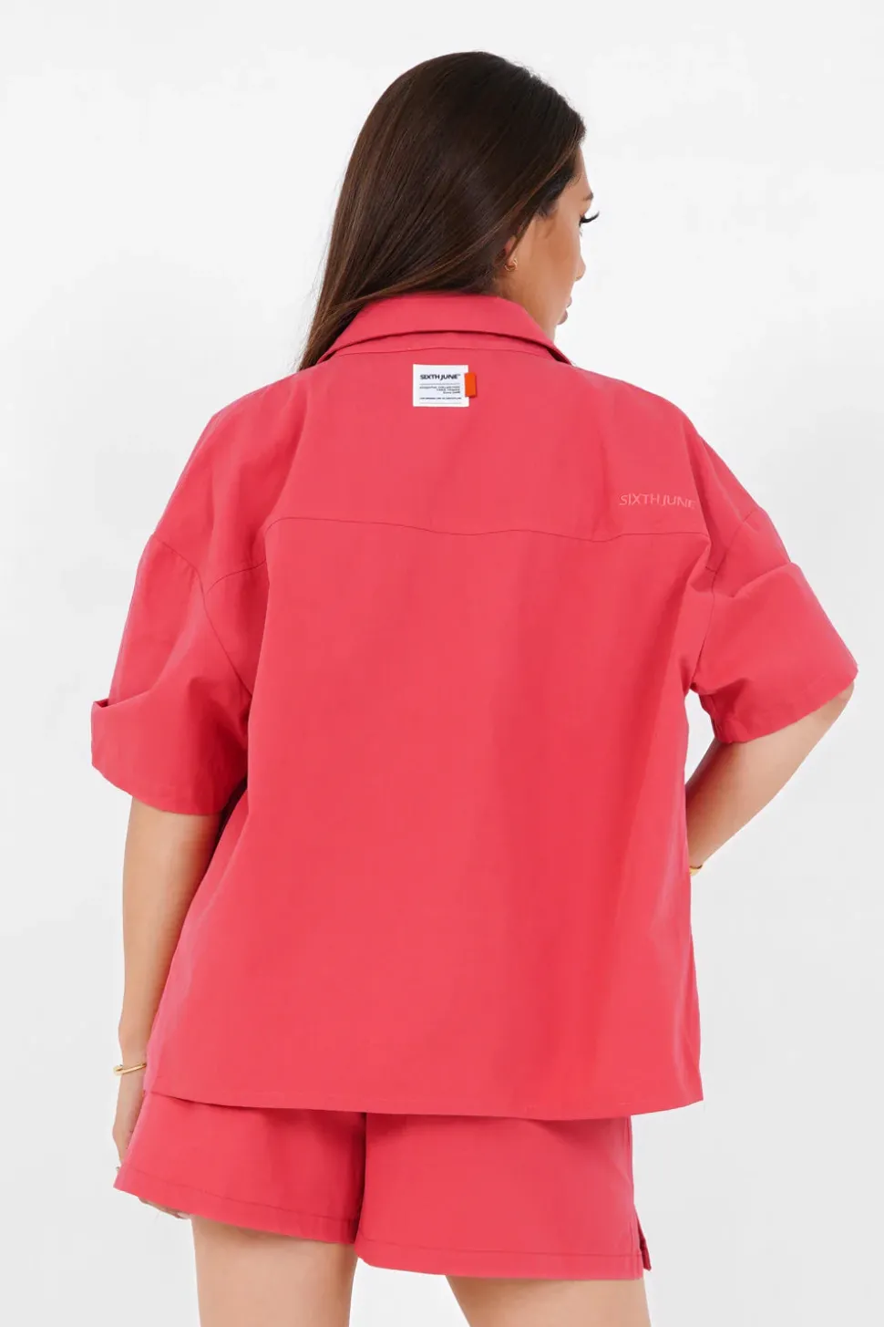 Chemise Brodee Unie Rose