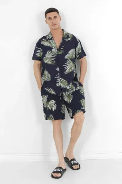 Chemise Fluide Tropicale Bleu Fonce