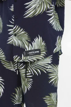 Chemise Fluide Tropicale Bleu Fonce
