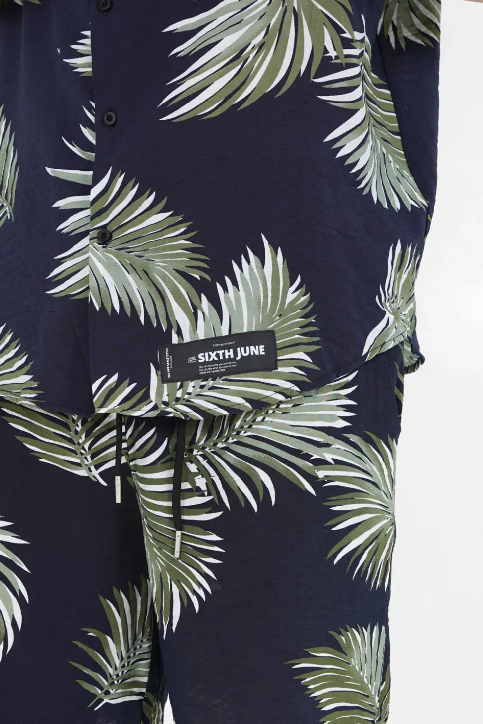 Chemise Fluide Tropicale Bleu Fonce