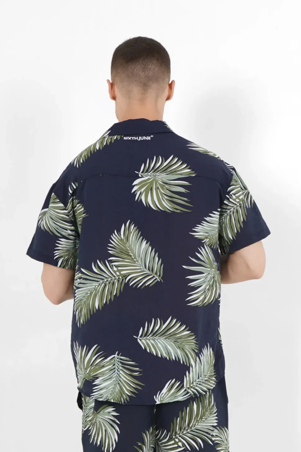 Chemise Fluide Tropicale Bleu Fonce