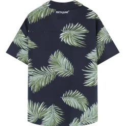 Chemise Fluide Tropicale Bleu Fonce