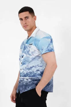 Chemise Imprime Montagne Bleu
