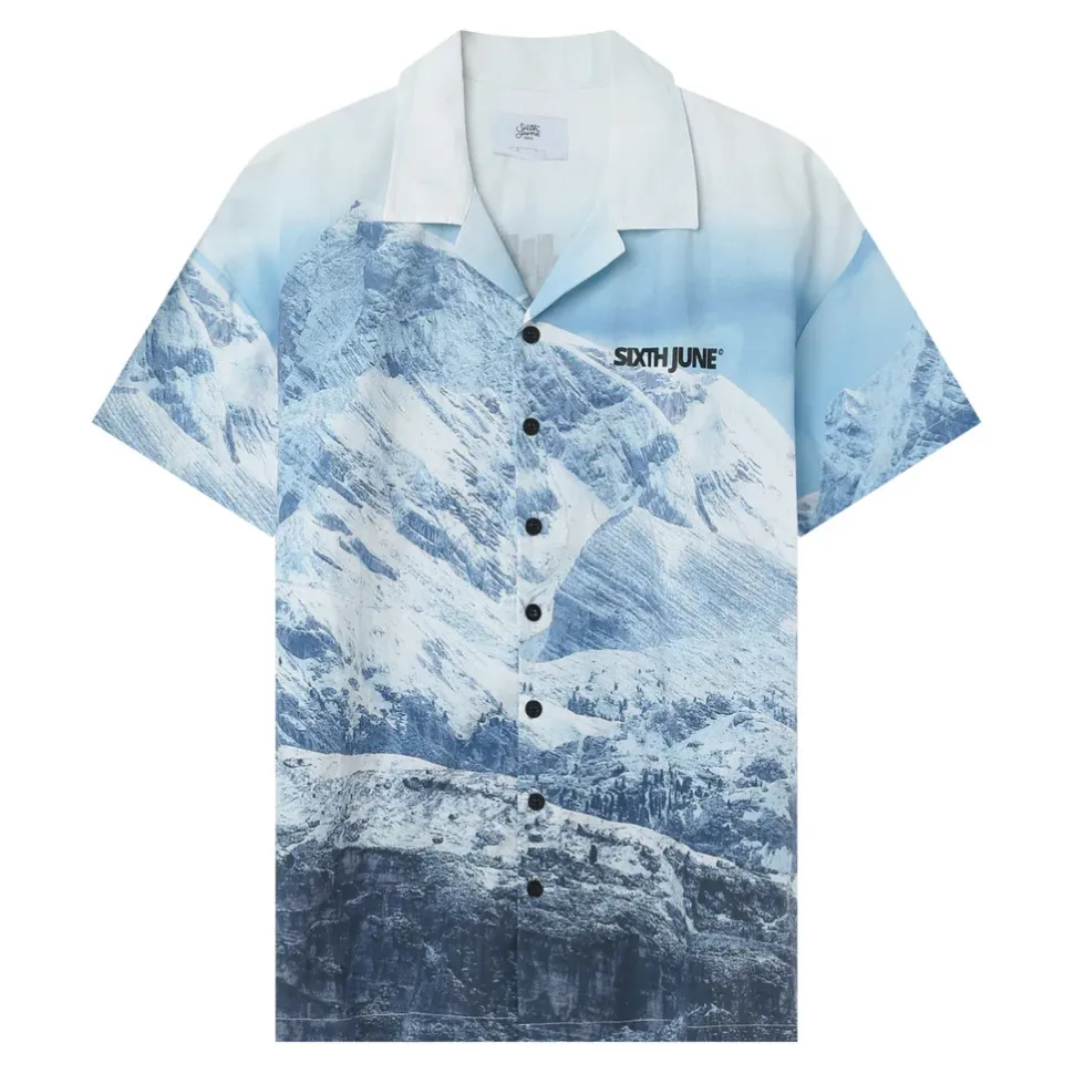 Chemise Imprime Montagne Bleu