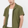 Chemise Manches Courtes Plisse Vert Kaki