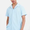 Chemise Manches Courtes Plisse Bleu Clair