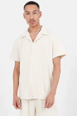 Chemise Manches Courtes Plisse Beige