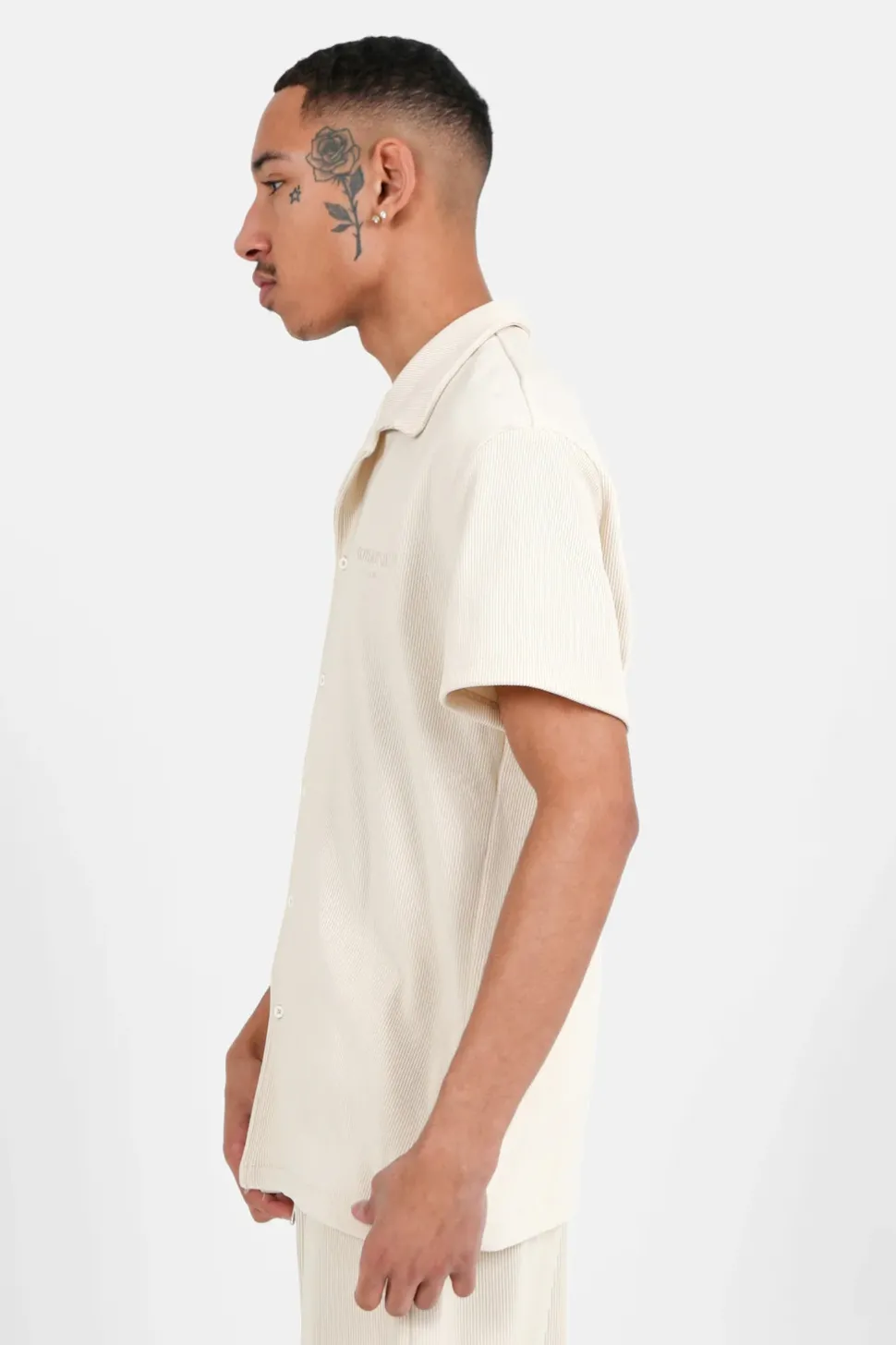 Chemise Manches Courtes Plisse Beige