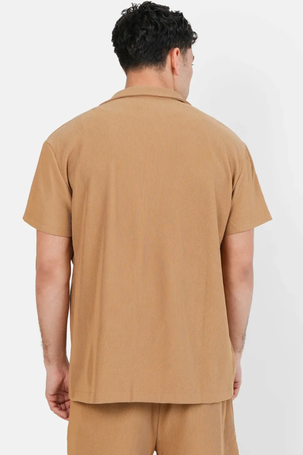 Chemise Manches Courtes Plisse Marron