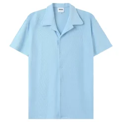 Chemise Manches Courtes Plisse Bleu Clair