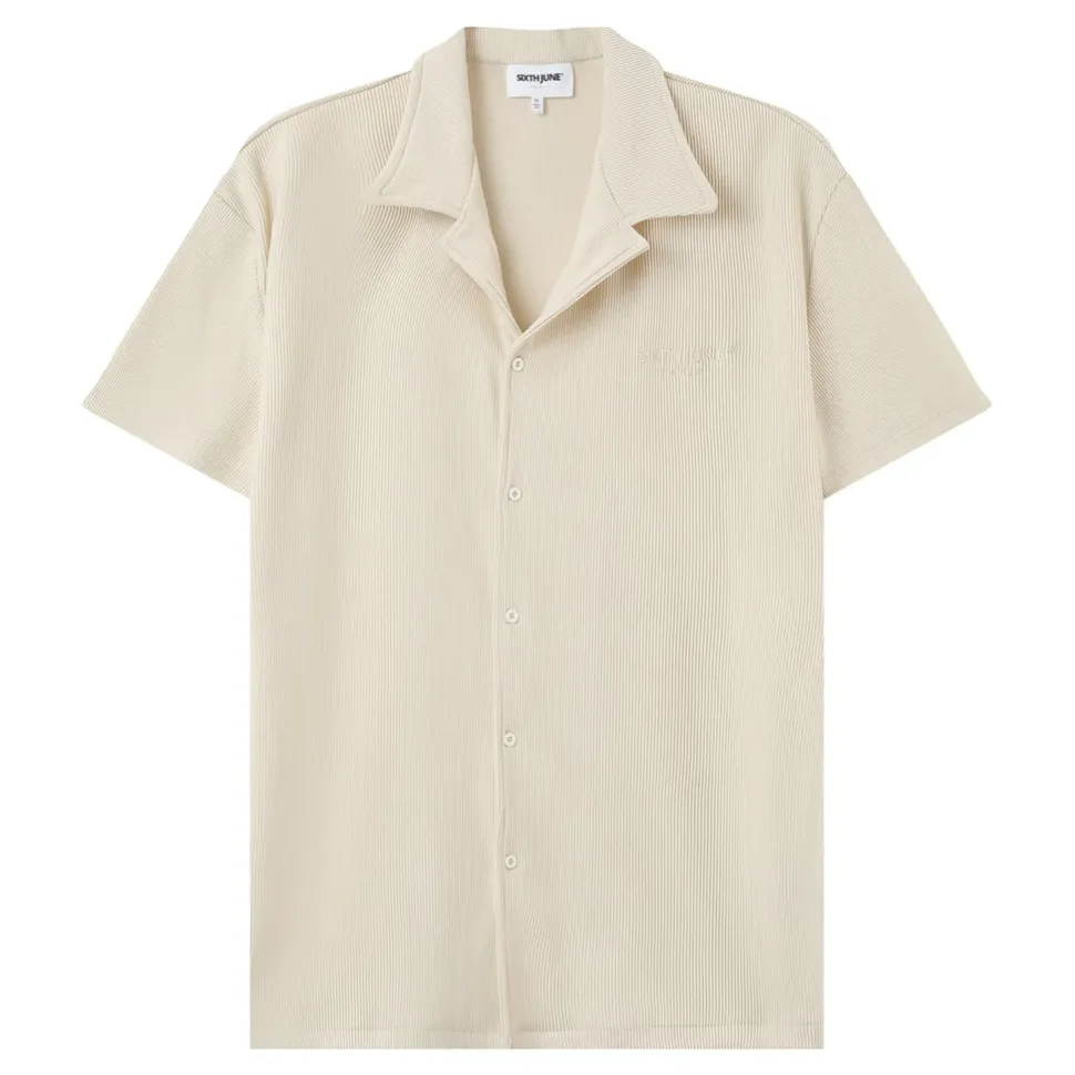 Chemise Manches Courtes Plisse Beige