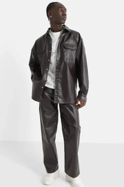 Chemise Manches Longues Simili Cuir Marron