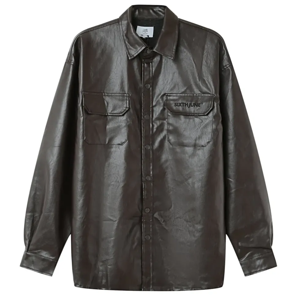 Chemise Manches Longues Simili Cuir Marron