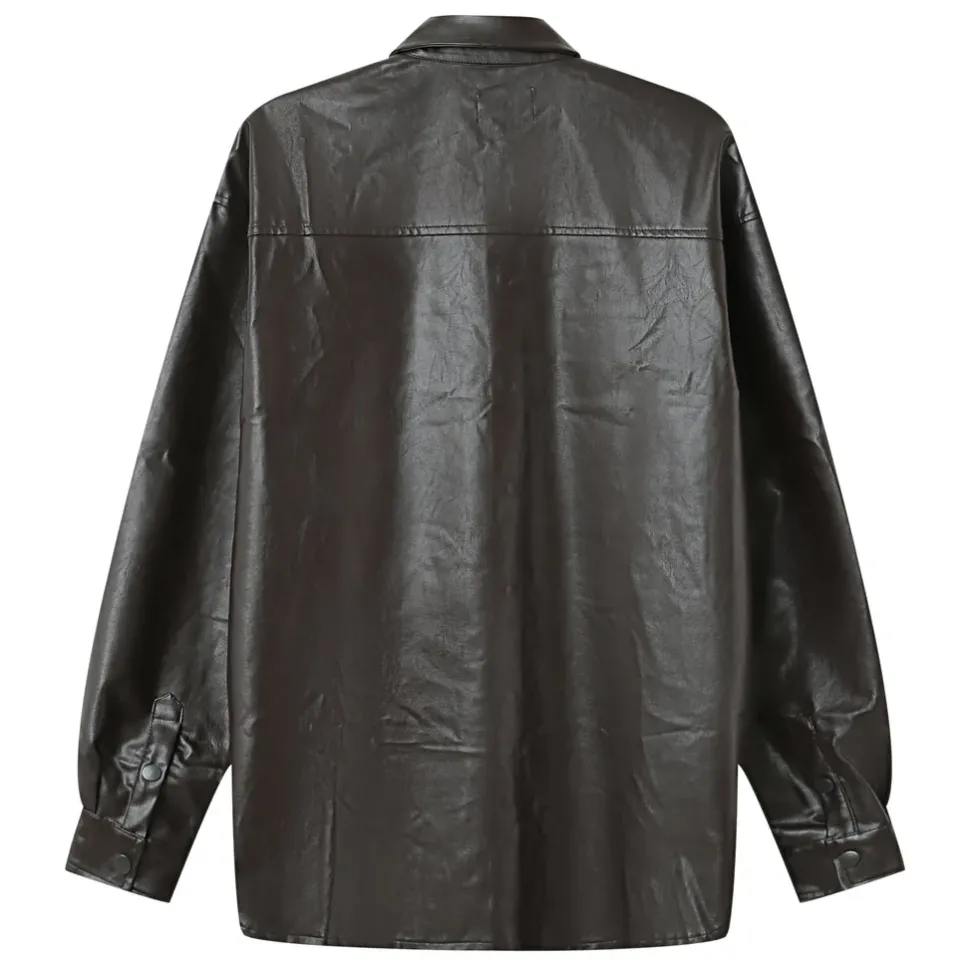 Chemise Manches Longues Simili Cuir Marron