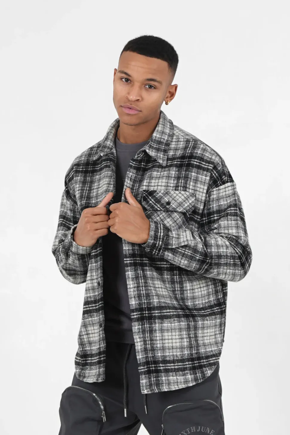 Chemise Polaire Tartan Gris Fonce