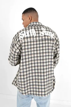 Chemise Tartan Patch Bouclette Gris
