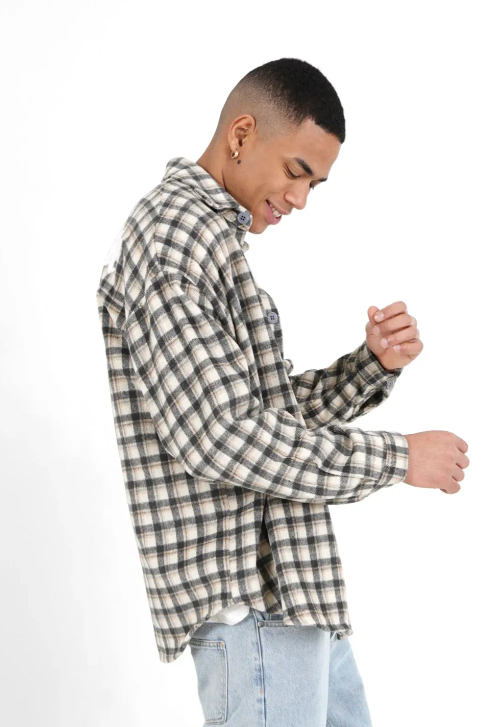 Chemise Tartan Patch Bouclette Gris