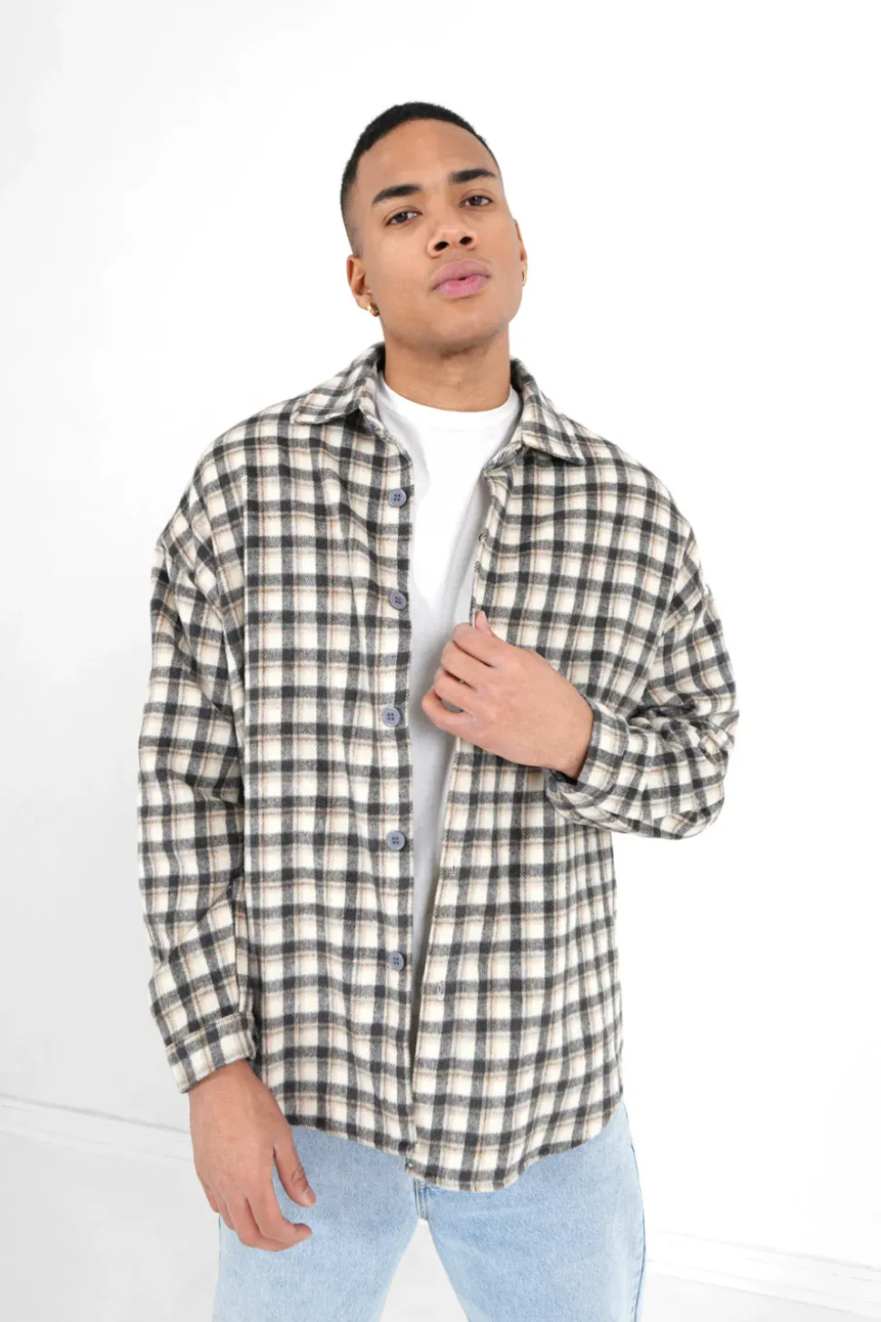 Chemise Tartan Patch Bouclette Gris