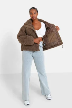 Doudoune Bi Matiere Sherpa Marron