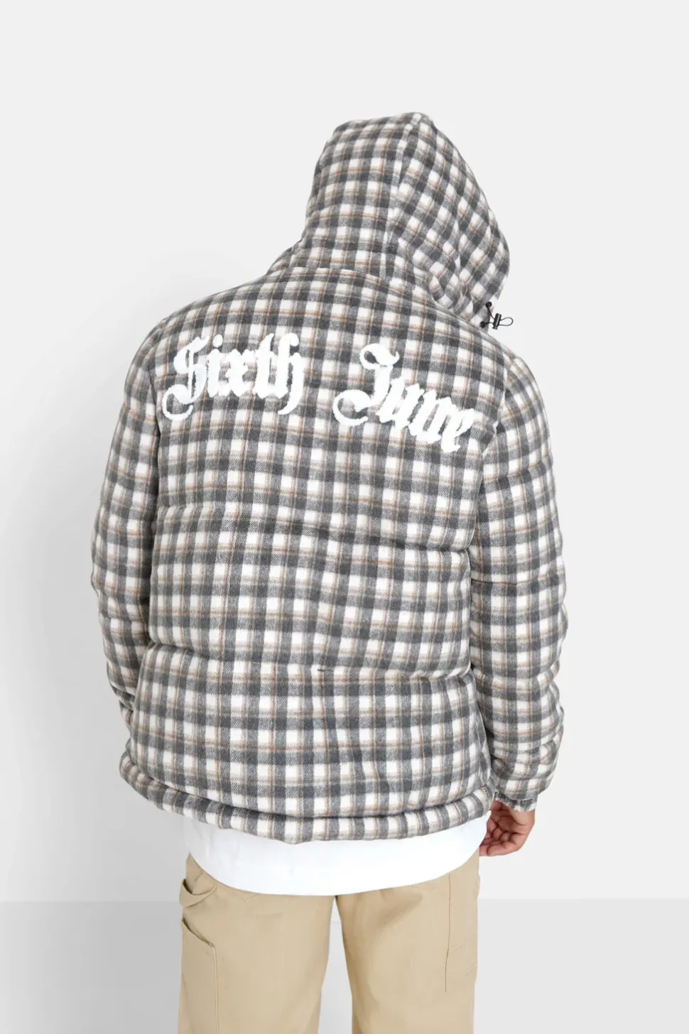 Doudoune Carreaux Effet Laine Gris