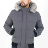 Doudoune Courte Fourrure Doublure Gris Fonce