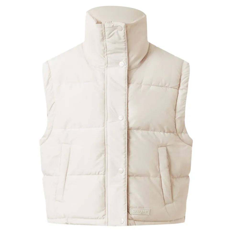 Doudoune Courte Manches Amovibles Beige