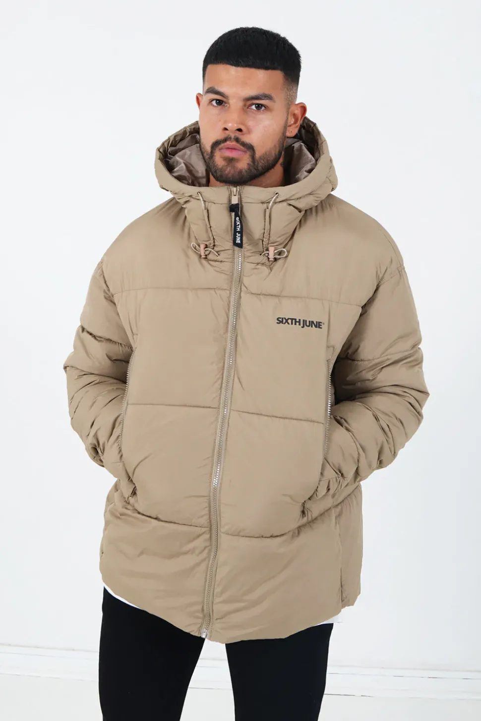 Doudoune Courte Matelassee Beige Fonce