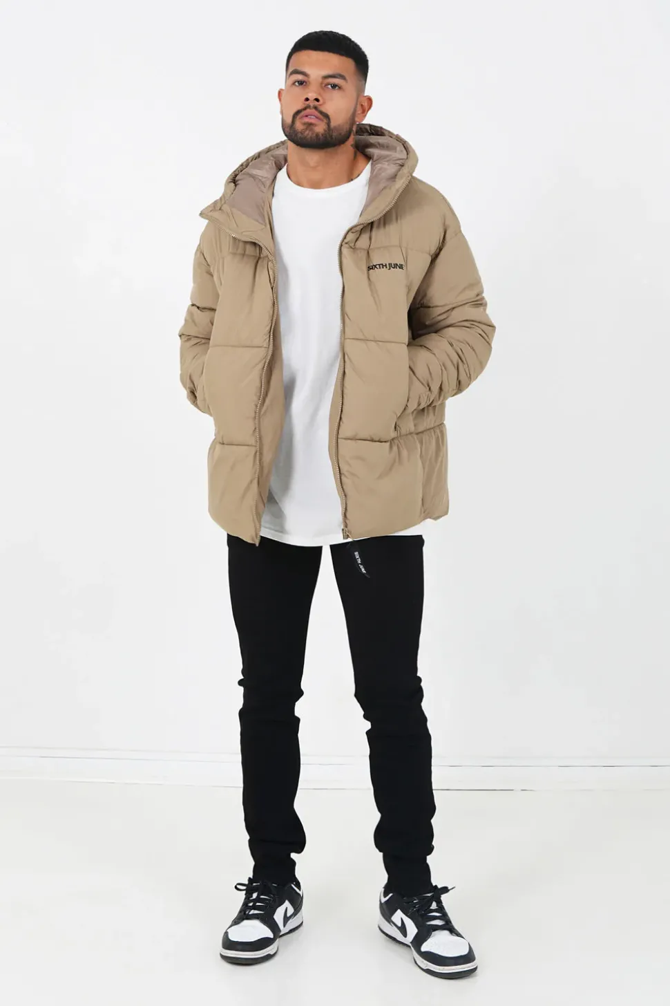 Doudoune Courte Matelassee Beige Fonce