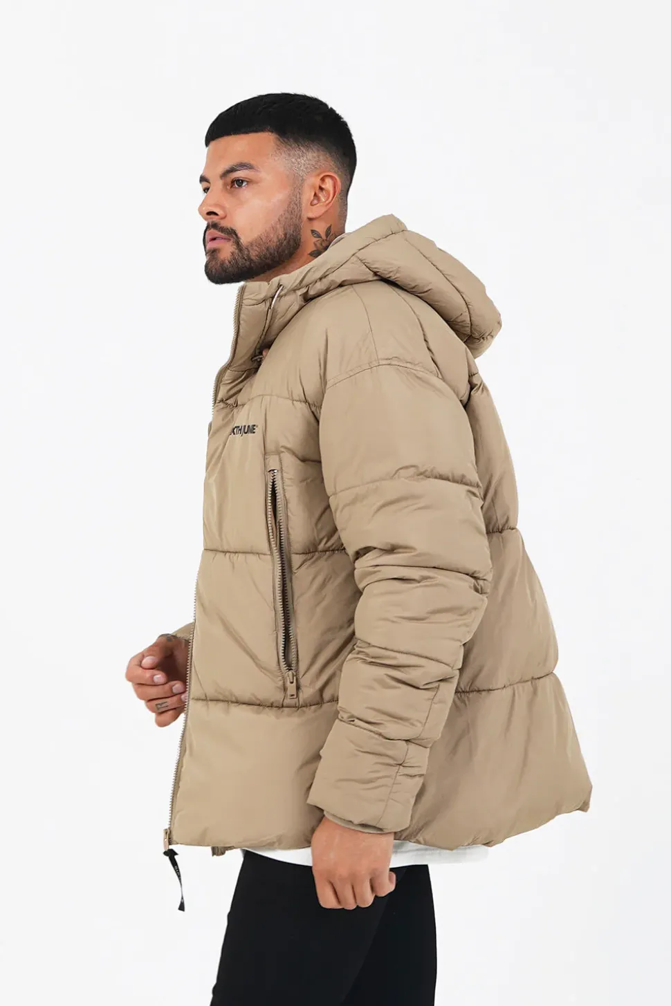 Doudoune Courte Matelassee Beige Fonce