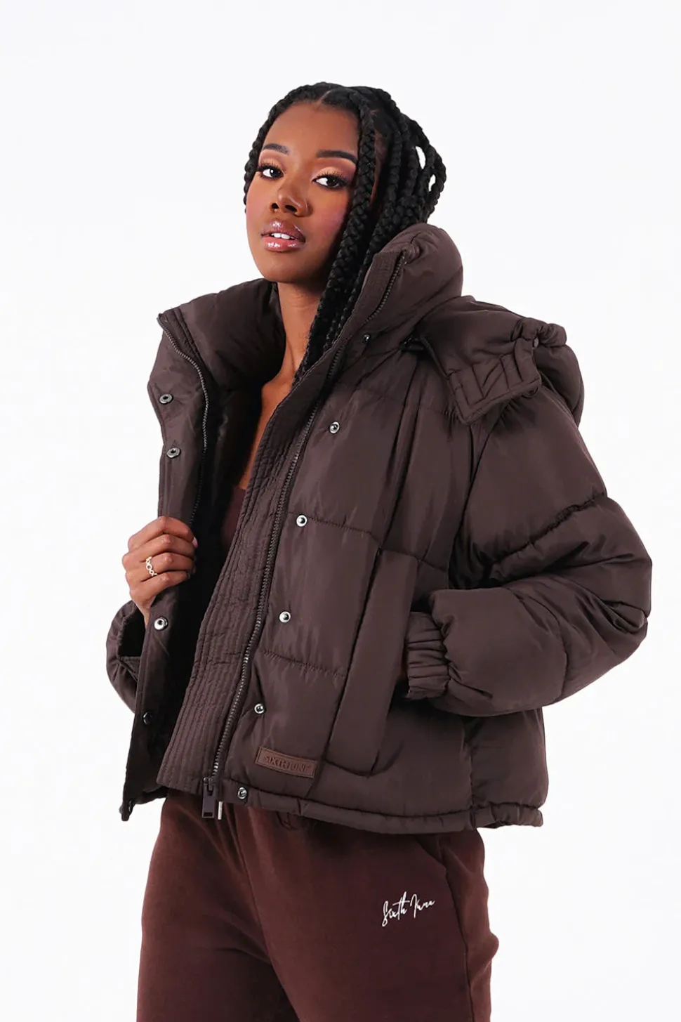 Doudoune Courte Oversize Marron
