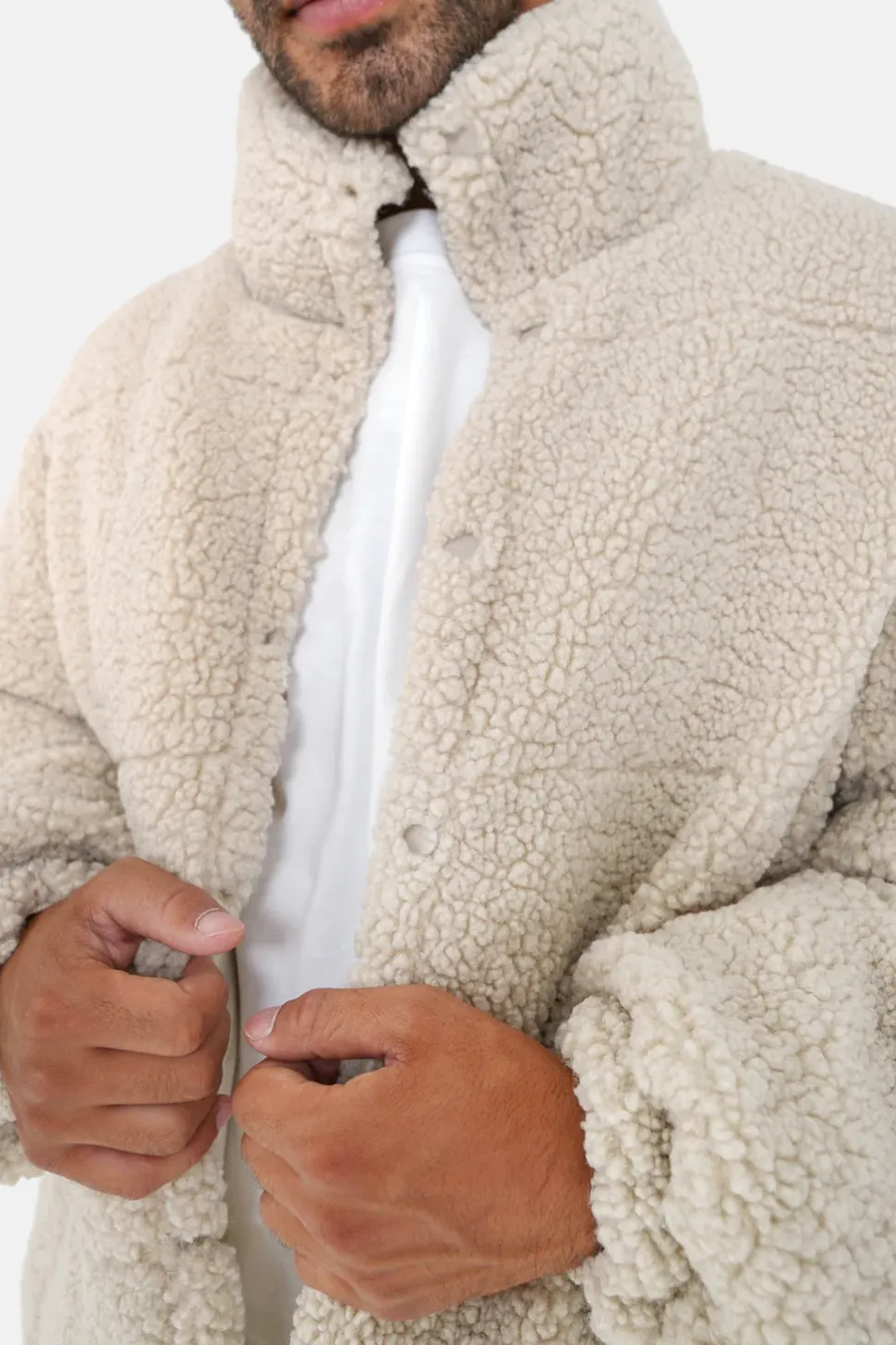 Doudoune Courte Reversible Sherpa Beige Clair