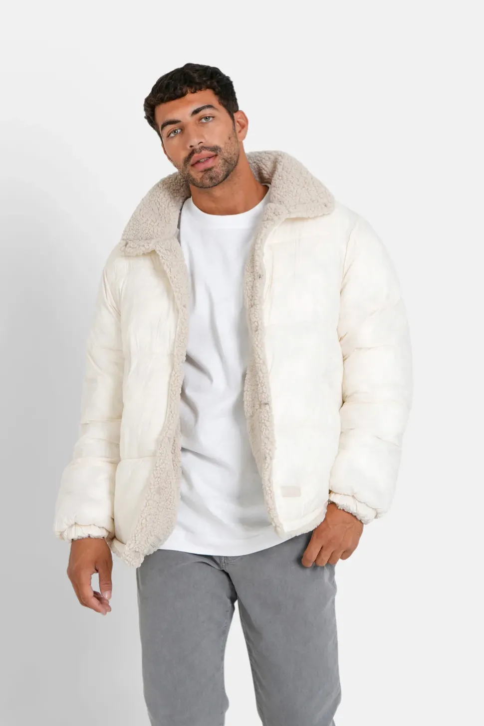 Doudoune Courte Reversible Sherpa Beige Clair