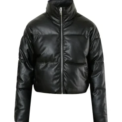 Doudoune Courte Simili Cuir Noir