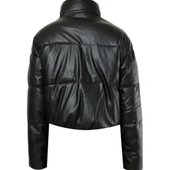 Doudoune Courte Simili Cuir Noir
