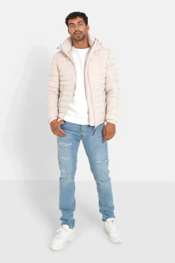 Doudoune Courte Zip Imprime Beige